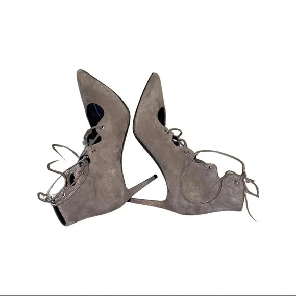 Saint Laurent Paris Tie Strap Gray Suede Heels Size 36.5 - Picture 6 of 6